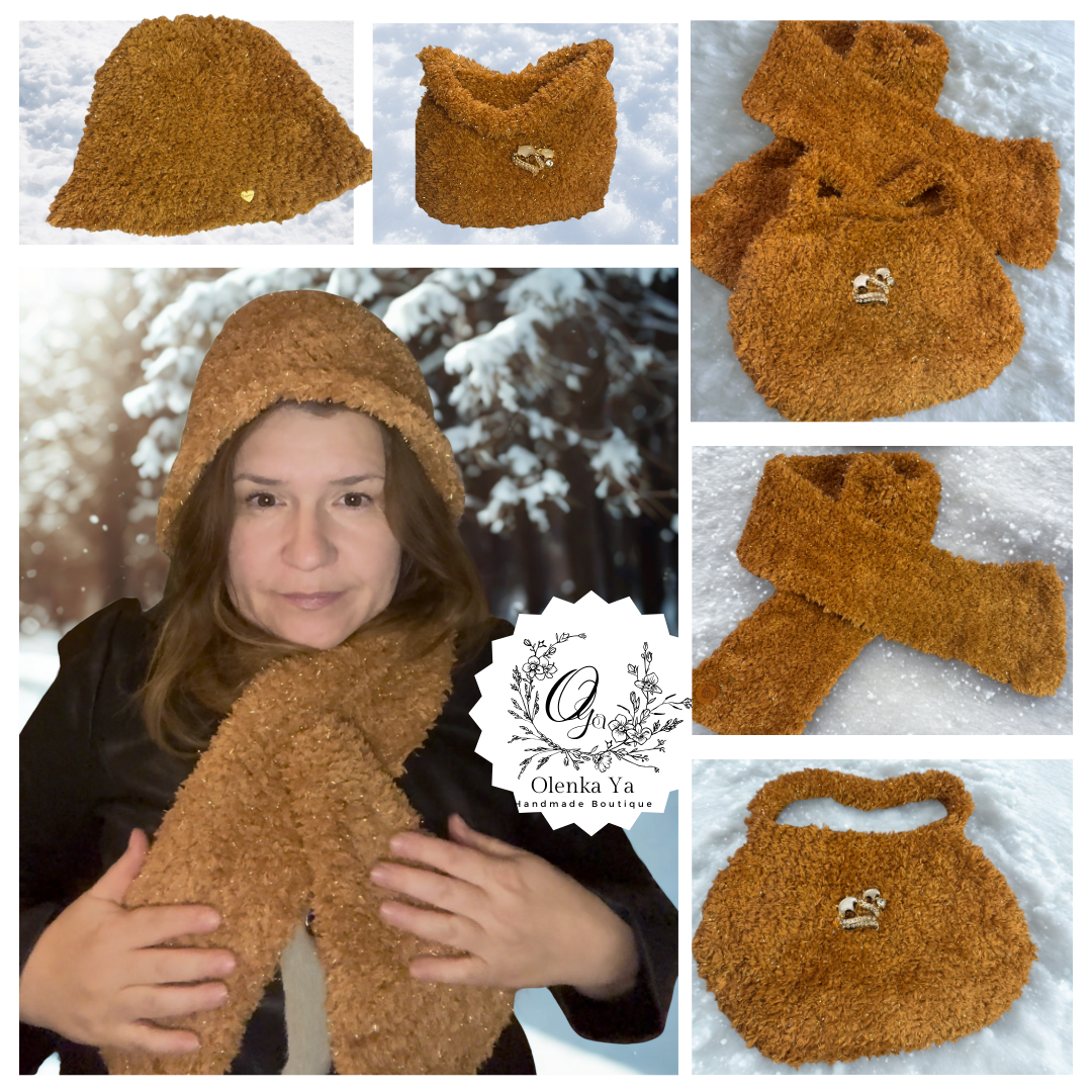 Handmade Winter Crochet Set — Caramel Glow Collection, Gift for her