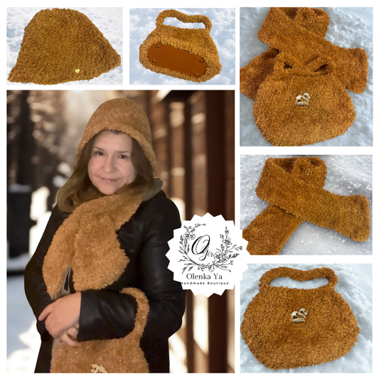 Handmade Winter Crochet Set — Caramel Glow Collection, Gift for her