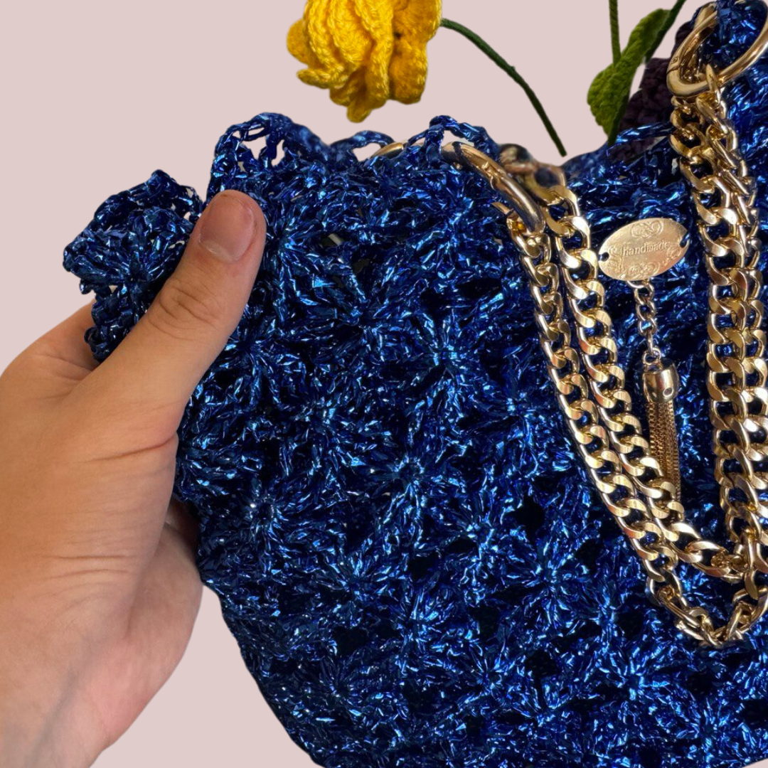 Deep Blue Handmade Bag with Metal Accents