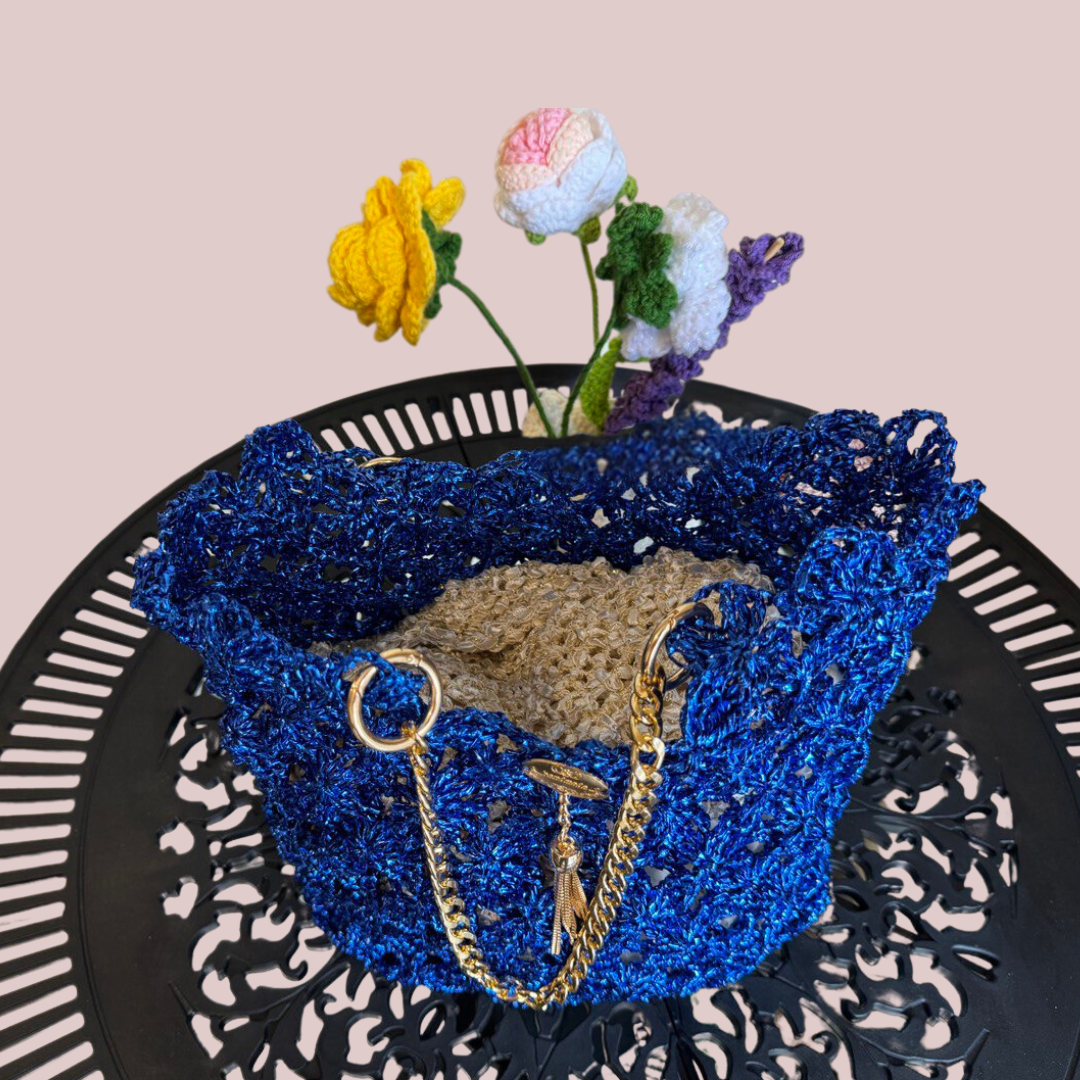 Deep Blue Handmade Bag with Metal Accents