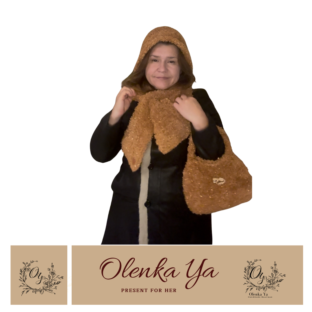 Handmade Winter Crochet Set — Caramel Glow Collection, Gift for her