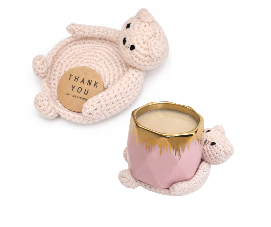 Amigurumi Bear Mug Coaster – Handmade Crochet Cup Pad
