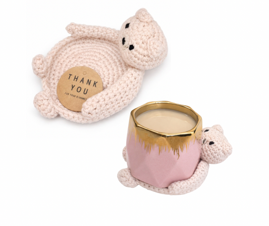 Amigurumi Bear Mug Coaster – Handmade Crochet Cup Pad